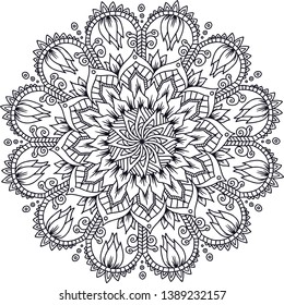 Mandala. Ethnic decorative element. Hand drawn backdrop. Islam, Arabic, Indian, ottoman motifs. Boho style. Vector for coloring page for adults