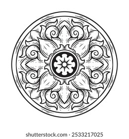 Mandala Ethnische dekorative Element. Handgezeichnetes Hintergrundmotiv Malbuchseite
