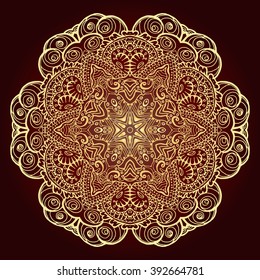 Mandala. Ethnic decorative element. Hand drawn backdrop. Islam, Arabic, Indian, ottoman motifs. Boho style. Line art for adult coloring book page design.