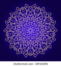 Mandala. Ethnic decorative element. Hand drawn backdrop. Islam, Arabic, Indian, ottoman motifs. Boho style. Line art for adult coloring book page design.