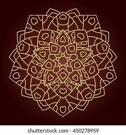 Mandala. Ethnic decorative element. Hand drawn backdrop. Islam, Arabic, Indian, ottoman motifs. Boho style. Line art for adult coloring book page design.
