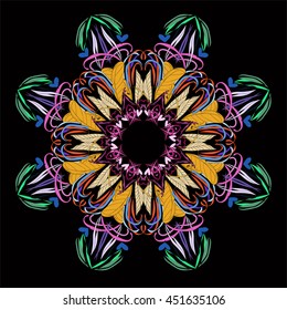 Mandala. Ethnic decorative element. Hand drawn backdrop, floral pattern with plants. Indian flower mandala.