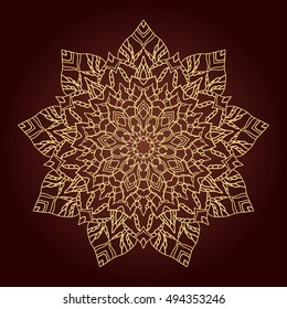 Mandala. Ethnic decorative element. Hand drawn backdrop. Islam, Arabic, Indian, ottoman motifs. Boho style. Line art for adult coloring book page design.
