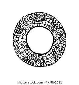 Mandala. Ethnic decorative element. Hand drawn backdrop. Islam, Arabic, Indian, ottoman motifs. Boho style. Mono color black line art for adult coloring book page design.