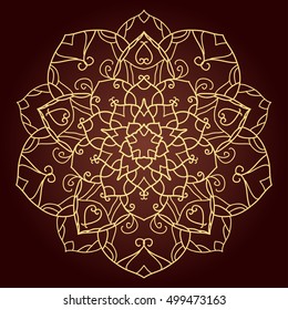 Mandala. Ethnic decorative element. Hand drawn backdrop. Islam, Arabic, Indian, ottoman motifs. Boho style. Line art for adult coloring book page design.
