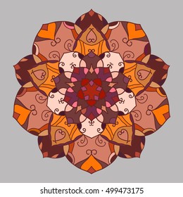Mandala. Ethnic decorative element. Hand drawn backdrop. Islam, Arabic, Indian, ottoman motifs. Boho style. Line art for adult coloring book page design.