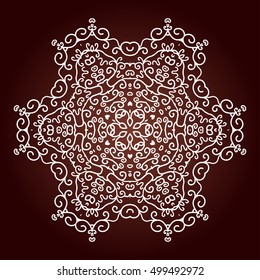 Mandala. Ethnic decorative element. Hand drawn backdrop. Islam, Arabic, Indian, ottoman motifs. Boho style. Line art for adult coloring book page design.