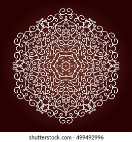 Mandala. Ethnic decorative element. Hand drawn backdrop. Islam, Arabic, Indian, ottoman motifs. Boho style. Line art for adult coloring book page design.
