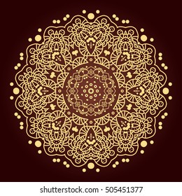 Mandala. Ethnic decorative element. Hand drawn backdrop. Islam, Arabic, Indian, ottoman motifs. Boho style. Line art for adult coloring book page design.