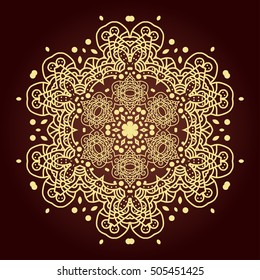 Mandala. Ethnic decorative element. Hand drawn backdrop. Islam, Arabic, Indian, ottoman motifs. Boho style. Line art for adult coloring book page design.