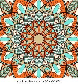 Mandala. Ethnic decorative element. Hand drawn backdrop. Islam, Arabic, Indian, ottoman motifs. Boho style.