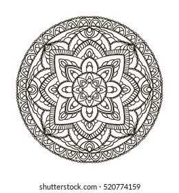 Mandala. Ethnic decorative element. Hand drawn backdrop. Islam, Arabic, Indian, ottoman motifs. Boho style. Vector for coloring page for adults