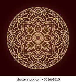 Mandala. Ethnic decorative element. Hand drawn backdrop. Islam, Arabic, Indian, ottoman motifs. Boho style. Line art for adult coloring book page design.