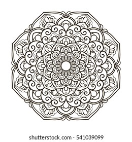 Mandala. Ethnic decorative element. Hand drawn backdrop. Islam, Arabic, Indian, ottoman motifs. Boho style. Vector for coloring page for adults