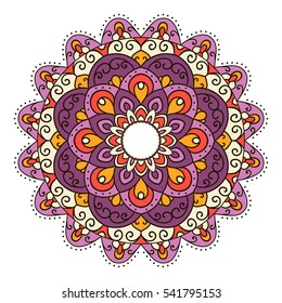 Mandala. Elemento decorativo étnico. Fundo desenhado à mão. Islã, árabe, indiano, motivos otomanos. Estilo Boho.