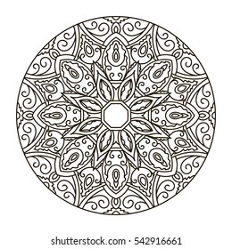 Mandala. Ethnic decorative element. Hand drawn backdrop. Islam, Arabic, Indian, ottoman motifs. Boho style. Vector for coloring page for adults