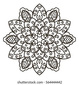 Mandala. Ethnic decorative element. Hand drawn backdrop. Islam, Arabic, Indian, ottoman motifs. Boho style. Vector for coloring page for adults