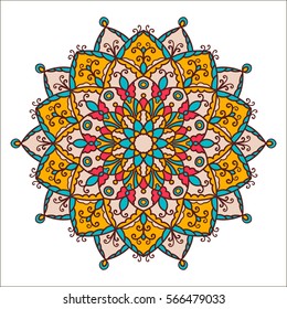 Mandala. Ethnic decorative element. Hand drawn backdrop. Islam, Arabic, Indian, ottoman motifs. Boho style.