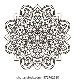 Mandala. Ethnic decorative element. Hand drawn backdrop. Islam, Arabic, Indian, ottoman motifs. Boho style. Vector for coloring page for adults