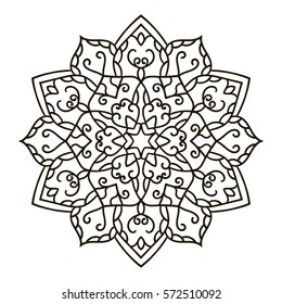Mandala. Ethnic decorative element. Hand drawn backdrop. Islam, Arabic, Indian, ottoman motifs. Boho style. Vector for coloring page for adults