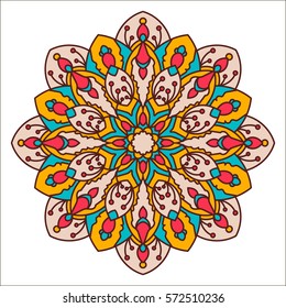 Mandala. Ethnic decorative element. Hand drawn backdrop. Islam, Arabic, Indian, ottoman motifs. Boho style.