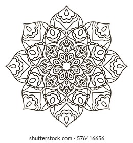 Mandala. Ethnic decorative element. Hand drawn backdrop. Islam, Arabic, Indian, ottoman motifs. Boho style. Vector for coloring page for adults