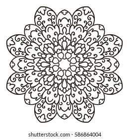 Mandala. Ethnic decorative element. Hand drawn backdrop. Islam, Arabic, Indian, ottoman motifs. Boho style. Vector for coloring page for adults