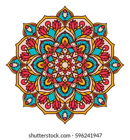 Mandala. Ethnic decorative element. Hand drawn backdrop. Islam, Arabic, Indian, ottoman motifs. Boho style.