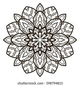 Mandala. Ethnic decorative element. Hand drawn backdrop. Islam, Arabic, Indian, ottoman motifs. Boho style. Vector for coloring page for adults