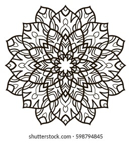 Mandala. Ethnic decorative element. Hand drawn backdrop. Islam, Arabic, Indian, ottoman motifs. Boho style. Vector for coloring page for adults