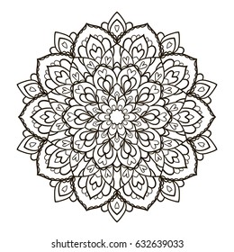 Mandala. Ethnic decorative element. Hand drawn backdrop. Islam, Arabic, Indian, ottoman motifs. Boho style. Vector for coloring page for adults