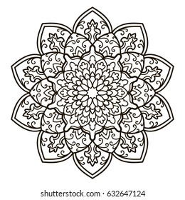 Mandala. Ethnic decorative element. Hand drawn backdrop. Islam, Arabic, Indian, ottoman motifs. Boho style. Vector for coloring page for adults