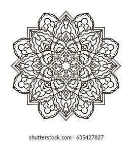 Mandala. Ethnic decorative element. Hand drawn backdrop. Islam, Arabic, Indian, ottoman motifs. Boho style. Vector for coloring page for adults