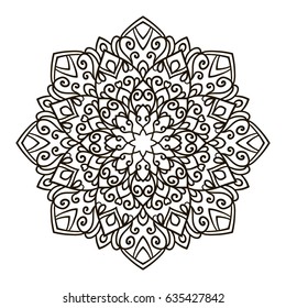 Mandala. Ethnic decorative element. Hand drawn backdrop. Islam, Arabic, Indian, ottoman motifs. Boho style. Vector for coloring page for adults