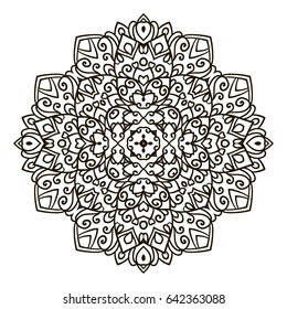 Mandala. Ethnic decorative element. Hand drawn backdrop. Islam, Arabic, Indian, ottoman motifs. Boho style. Vector for coloring page for adults