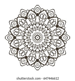 Mandala. Ethnic decorative element. Hand drawn backdrop. Islam, Arabic, Indian, ottoman motifs. Boho style. Vector for coloring page for adults
