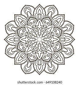 Mandala. Ethnic decorative element. Hand drawn backdrop. Islam, Arabic, Indian, ottoman motifs. Boho style. Vector for coloring page for adults