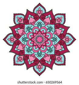 Mandala. Ethnic decorative element. Hand drawn backdrop. Islam, Arabic, Indian, ottoman motifs. Boho style.