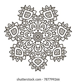 Mandala. Ethnic decorative element. Hand drawn backdrop. Islam, Arabic, Indian, ottoman motifs. Boho style. Vector for coloring page for adults