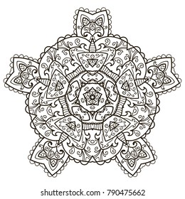 Mandala. Ethnic decorative element. Hand drawn backdrop. Islam, Arabic, Indian, ottoman motifs. Boho style. Vector for coloring page for adults