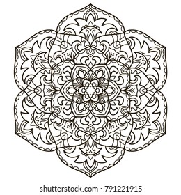 Mandala. Ethnic decorative element. Hand drawn backdrop. Islam, Arabic, Indian, ottoman motifs. Boho style. Vector for coloring page for adults