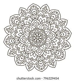 Mandala. Ethnic decorative element. Hand drawn backdrop. Islam, Arabic, Indian, ottoman motifs. Boho style. Vector for coloring page for adults