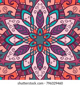 Mandala. Ethnic decorative element. Hand drawn backdrop. Islam, Arabic, Indian, ottoman motifs. Boho style.
