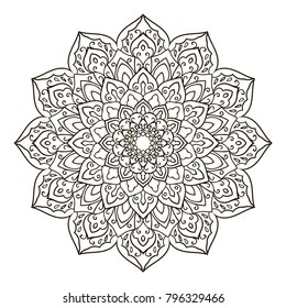 Mandala. Ethnic decorative element. Hand drawn backdrop. Islam, Arabic, Indian, ottoman motifs. Boho style. Vector for coloring page for adults