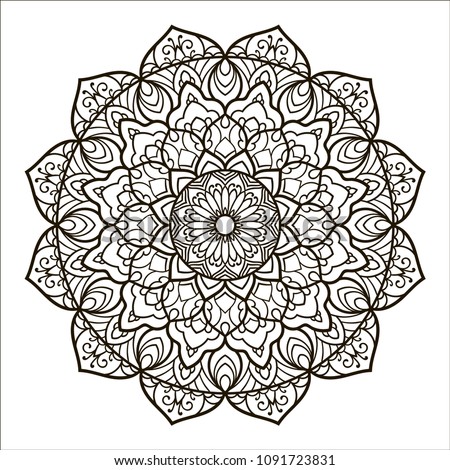 Mandala. Ethnic decorative element. Hand drawn backdrop. Islam, Arabic, Indian, ottoman motifs. Boho style. Vector for coloring page for adults