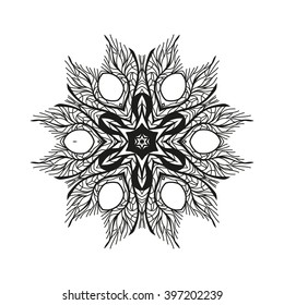 Mandala. Ethnic decorative element. Round ornament. Ethnic Amulet. Islam, Arabic, Indian, ottoman motifs. Coloring element. Hand drawn background