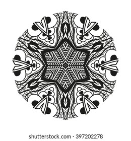 Mandala. Ethnic decorative element. Round ornament. Ethnic Amulet. Islam, Arabic, Indian, ottoman motifs. Coloring element. Hand drawn background