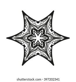 Mandala. Ethnic decorative element. Round ornament. Ethnic Amulet. Islam, Arabic, Indian, ottoman motifs. Coloring element. Hand drawn background