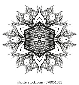 Mandala. Ethnic decorative element. Round ornament. Ethnic Amulet. Islam, Arabic, Indian, ottoman motifs. Coloring element. Hand drawn background