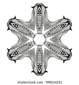 Mandala. Ethnic decorative element. Round ornament. Ethnic Amulet. Islam, Arabic, Indian, ottoman motifs. Coloring element. Hand drawn background